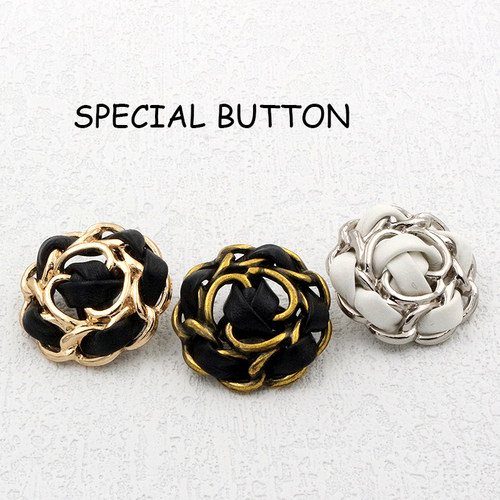 复古金属扣小香风花朵手工编织扣子高档轻奢毛呢外套大衣穿绳纽扣