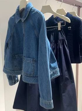 胖MM特大码300斤设计感牛仔外套女长袖翻领通勤夹克宽松百搭上衣2