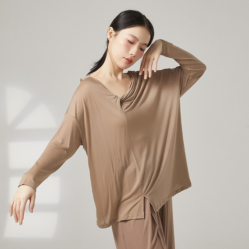 现代舞宽松飘逸长袖罩衫日常可穿上衣中国古典舞形体练功服女