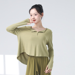 现代舞练功服女新款V领套指长袖形体服集训舞蹈服宽松设计感上衣