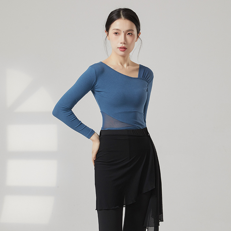 拉丁舞服上衣春秋练功服训练服女新款跳舞舞蹈长袖中国民族舞服装