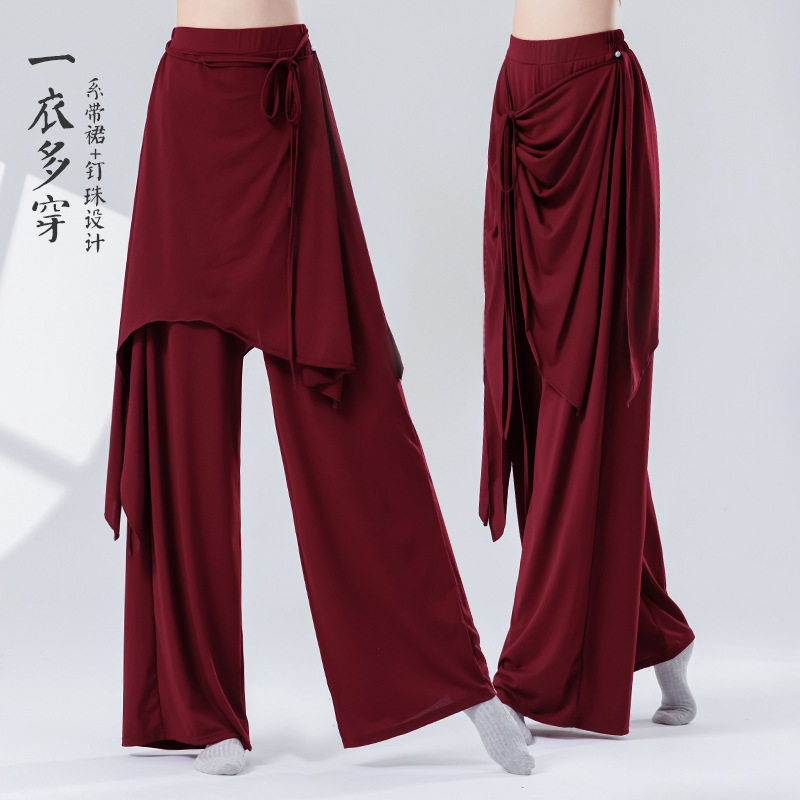 现代舞蹈服女新款屁帘飘片系带宽松阔腿裤成人古典舞练功形体裤子
