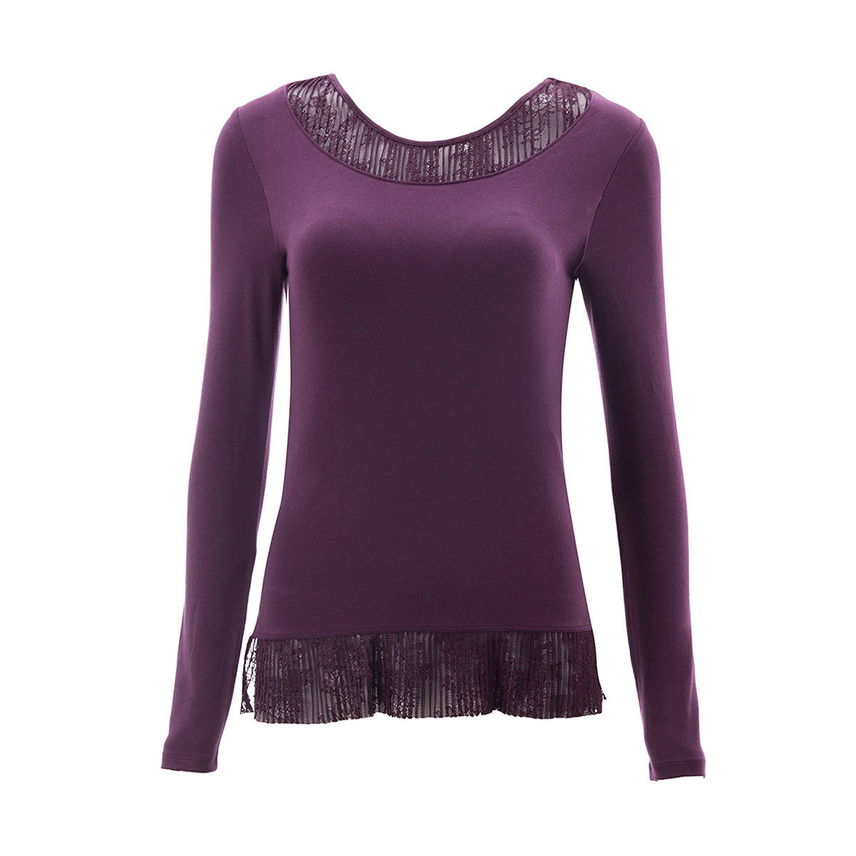 黛安芬圆领秋衣蕾丝女士保暖内衣H000038免穿文胸