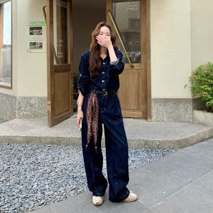 2591P165控238 配腰带丝巾三件套2D009 2026新款 牛仔连体裤