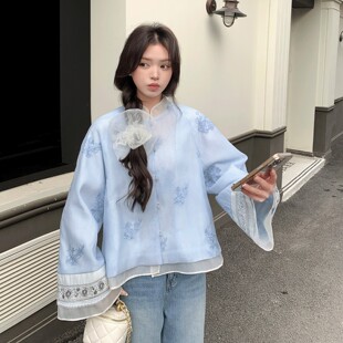 国风蕾丝拼接绣珠双层纱上衣蕾丝外套W433 k268 p165