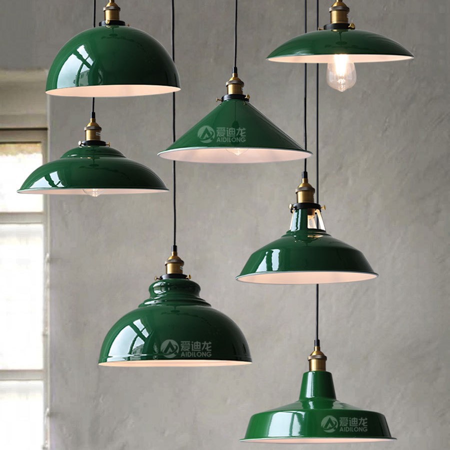 loft复古工业风军绿色锅盖吊灯创意吧台奶茶咖啡厅烧烤店收银台灯