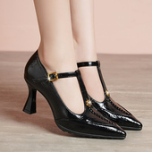 真皮高跟女单鞋 细跟尖头时尚 欧美气质高跟鞋 百丽纯爱2025新款 女鞋