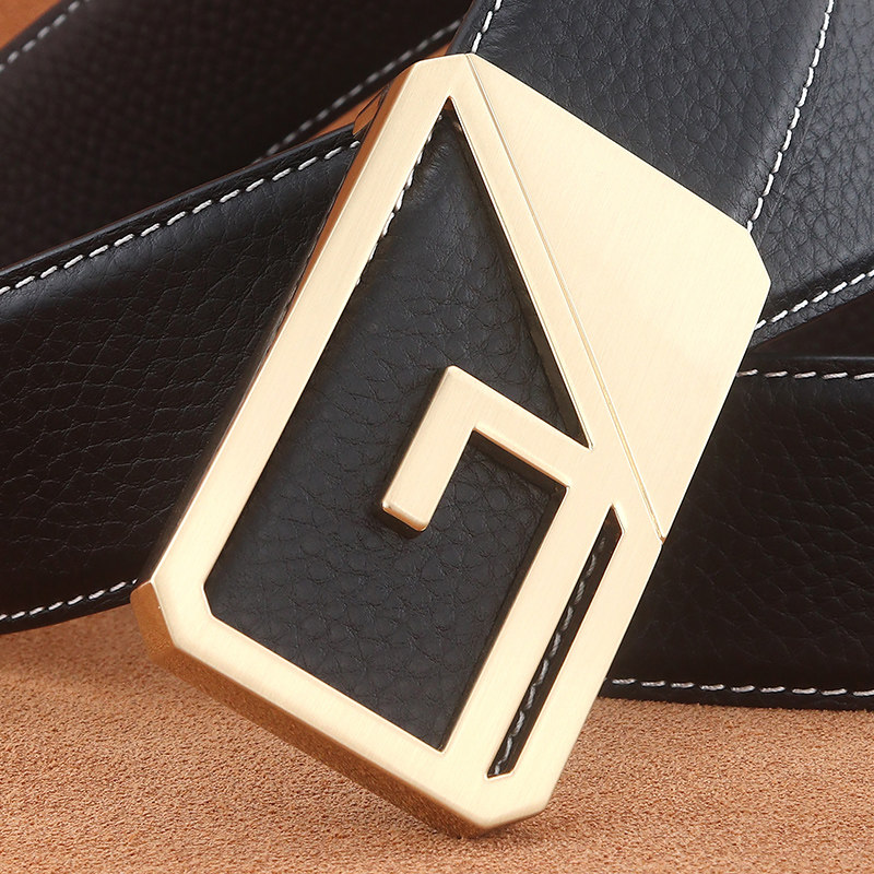 皮带男士软皮商务时尚G字平滑扣腰带青少年百搭青年西服潮流裤带