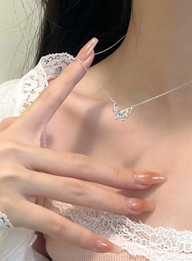 s925项链幻彩冰花石蝴蝶锁骨链