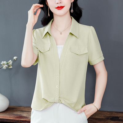 短袖真丝衬衫女夏季薄款2025新款轻奢高级感大码棉麻洋气宽松上衣