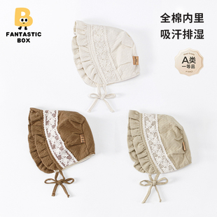 女宝宝系带防风胎帽小月龄公主风套头帽宝宝秋季新款帽子