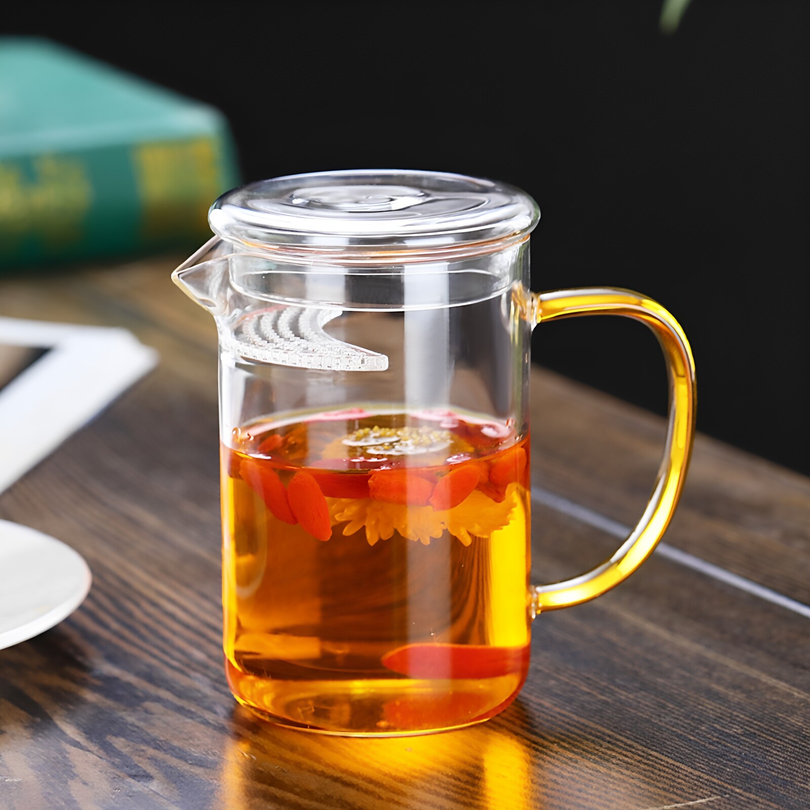 月牙杯耐热玻璃绿茶杯手工制造图片