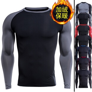 加肥加大码运动长袖加绒健身房套装宽松篮球训练透气保暖速干衣男