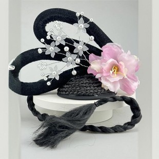 古典舞发饰汉服假发辫子敦煌艺考头饰珠花一体式古风发鬓发包汉唐