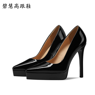 欧洲站2025新款高跟鞋12CM超高跟尖头单鞋防水台恨天高黑色女鞋子