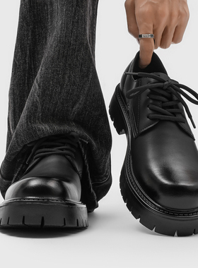 大头皮鞋男款2025新款冬季休闲复古厚底增高德比鞋英伦风黑色潮鞋