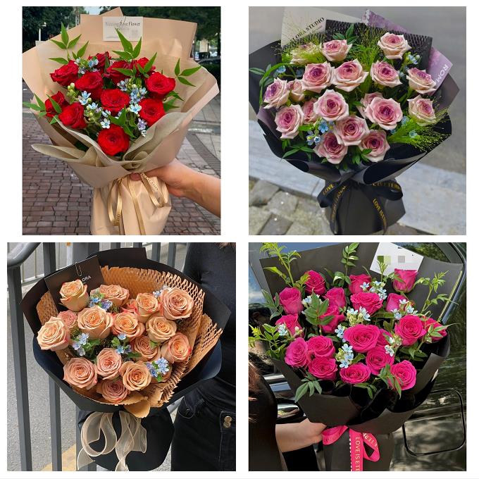 双鸭山尖山岭东四方台宝山区鲜花店卡布碎冰蓝紫玫瑰花束同城配送