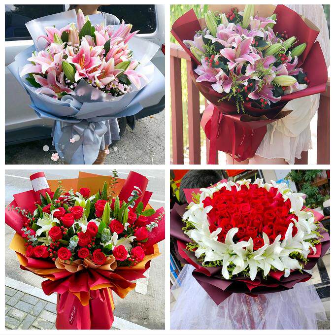 宝鸡市千阳麟游县凤县太白县鲜花店同城配送老婆香水百合玫瑰花束