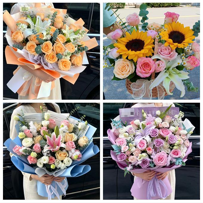南阳市宛城卧龙区南召方城县鲜花店同城配送朋友生日玫瑰百合花束 - 实物图