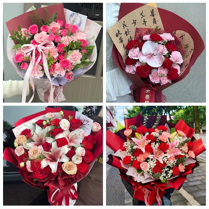 咸阳市秦都杨陵渭城区三原县同城鲜花店送长辈康乃馨百合生日花束