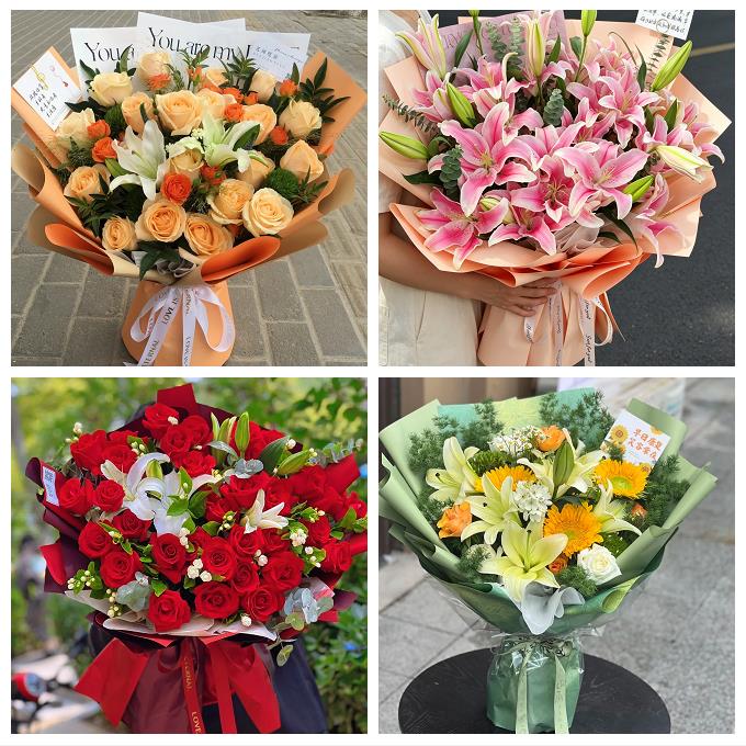 烟台市芝罘福山区牟平莱山区鲜花店同城配送朋友生日玫瑰百合花束