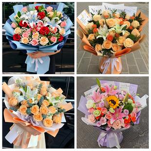 北海市海城银海铁山港区合浦鲜花店同城配送朋友生日玫瑰百合花束