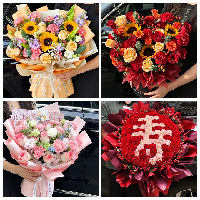 洛阳市老城西工区瀍河涧西区同城鲜花店送长辈康乃馨百合生日花束