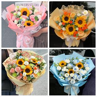 霍尔果斯伊宁市奎屯市塔城市同城鲜花店成人礼高考向日葵玫瑰花束
