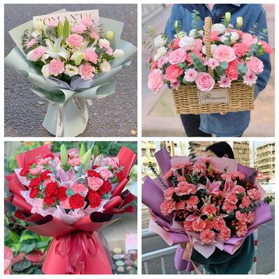 烟台市长岛县龙口莱阳莱州市鲜花店订康乃馨百合花束同城配送长辈