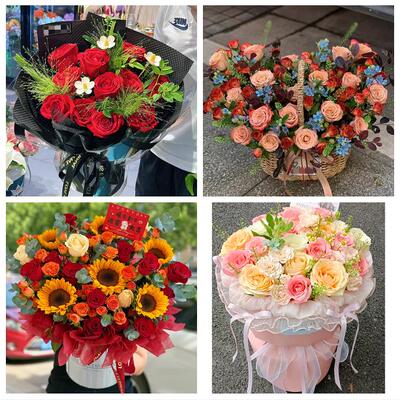 天津河东上杭路东新街鲁山道同城鲜花店订玫瑰向日葵混搭生日花束