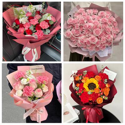 河南信阳市潢川县淮滨县息县同城鲜花店订38妇女节康乃馨百合花束
