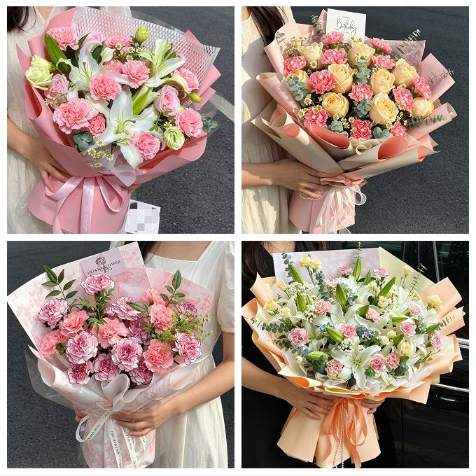 郑州市荥阳新密市新郑登封市同城鲜花店送长辈康乃馨百合生日花束