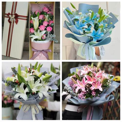 天津市河西区陈塘庄柳林东海鲜花店同城配送老婆香水百合玫瑰花束