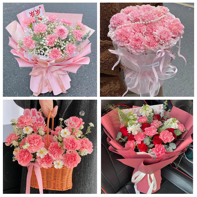 烟台市芝罘福山区牟平莱山区同城鲜花店订38妇女节康乃馨百合花束