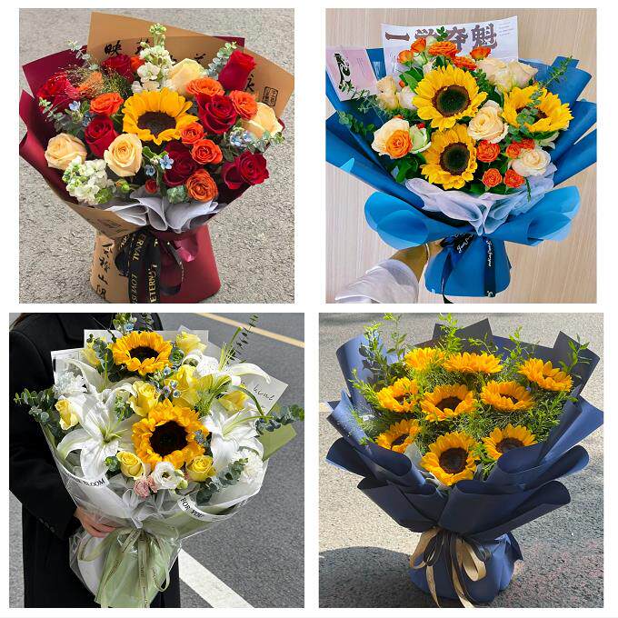 淄博市周村区桓台高青沂源县同城鲜花店订玫瑰向日葵混搭生日花束