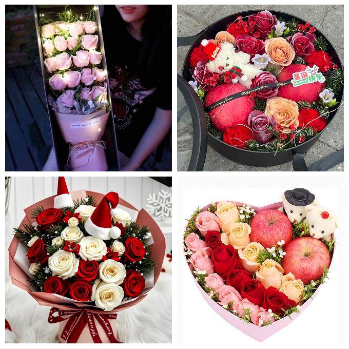 东莞市厚街沙田道滘镇洪梅镇鲜花店同城配送平安夜圣诞节玫瑰礼盒