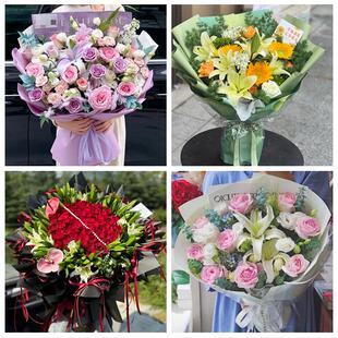 天津市南开区长虹鼓楼兴南街鲜花店同城配送朋友生日玫瑰百合花束