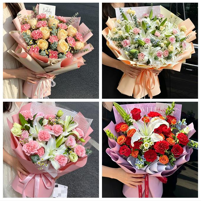 上海市奉贤区金汇四团青村镇同城鲜花店送长辈康乃馨百合生日花束