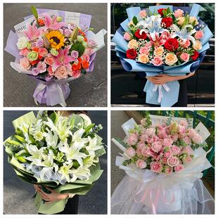 送平凉市崆峒区泾川县灵台县鲜花店同城配送朋友生日玫瑰百合花束