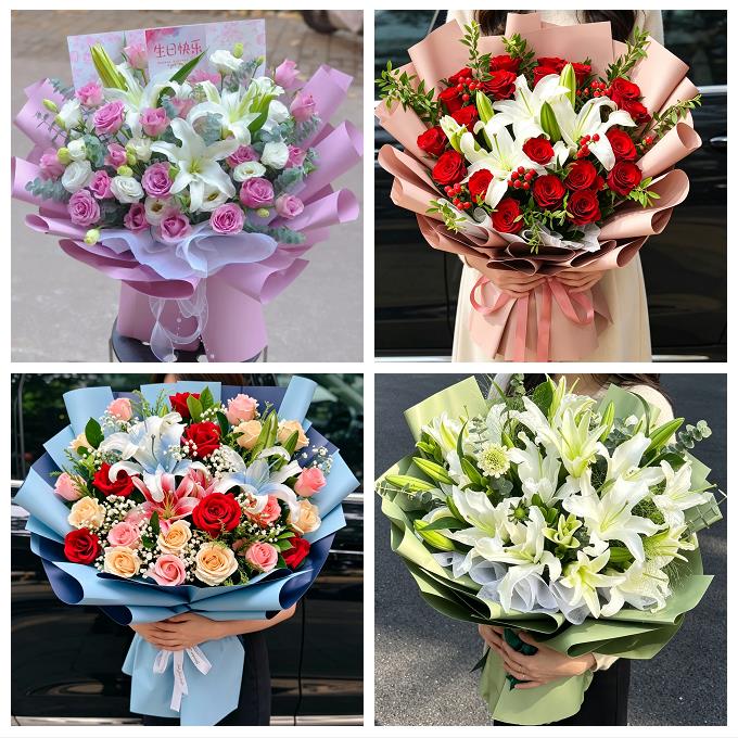 连云港市东海县灌云县灌南县鲜花店同城配送朋友生日玫瑰百合花束