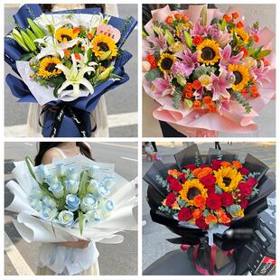 送北京市甘家口八里庄紫竹院同城鲜花店父亲节向日葵花束男士生日