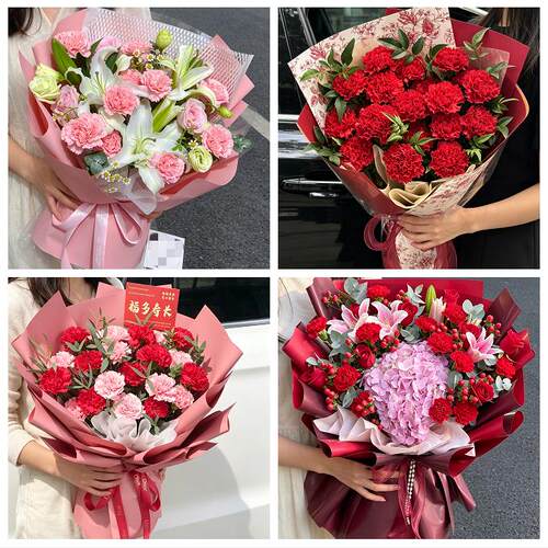 送安阳市文峰北关殷都龙安区同城鲜花店送长辈康乃馨百合生日花束