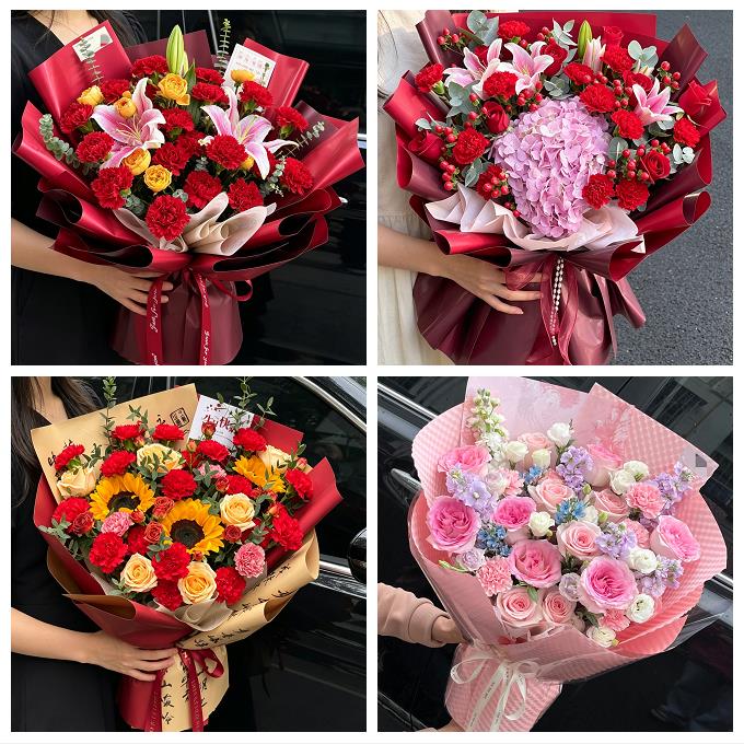 送绥化市庆安县明水县绥棱县同城鲜花店送长辈康乃馨百合生日花束