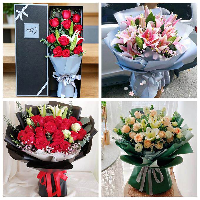 送吉林省白城市洮南市大安市鲜花店同城配送老婆香水百合玫瑰花束