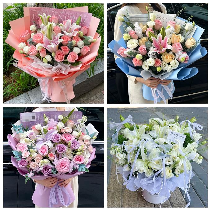 四平市伊通县公主岭市双辽市鲜花店同城配送朋友生日玫瑰百合花束