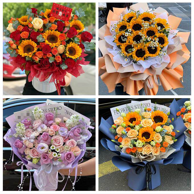 送武汉市武昌区青山区洪山区同城鲜花店订玫瑰向日葵混搭生日花束