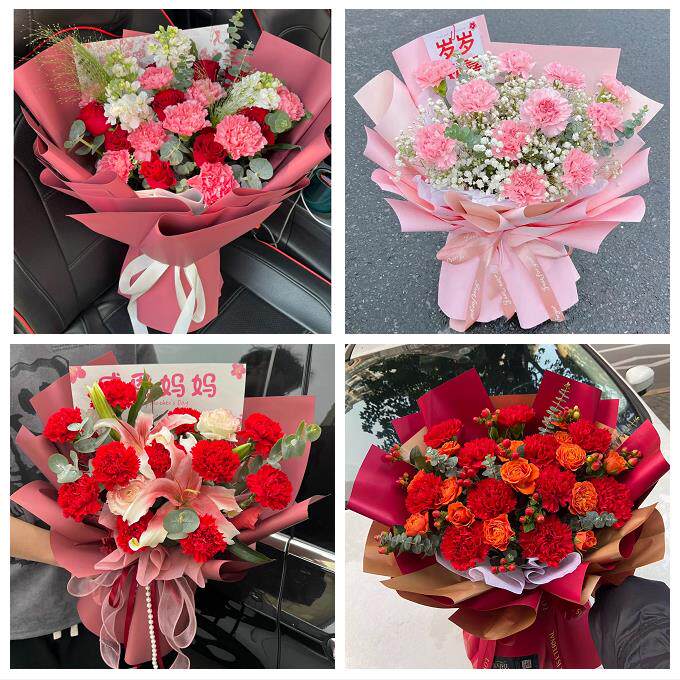 送洛阳市洛宁县伊川县偃师市同城鲜花店订38妇女节康乃馨百合花束