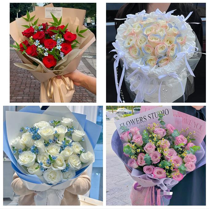 佳木斯市向阳前进东风区郊区鲜花店卡布碎冰蓝紫玫瑰花束同城配送