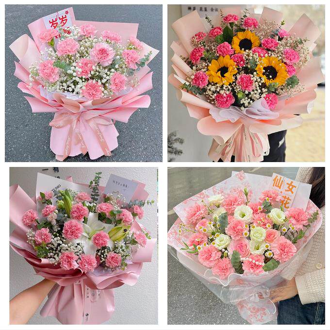 送枣庄市市中区薛城区峄城区同城鲜花店订38妇女节康乃馨百合花束