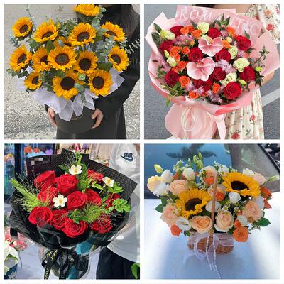 上海市浦东新区浦兴路东明路同城鲜花店订玫瑰向日葵混搭生日花束